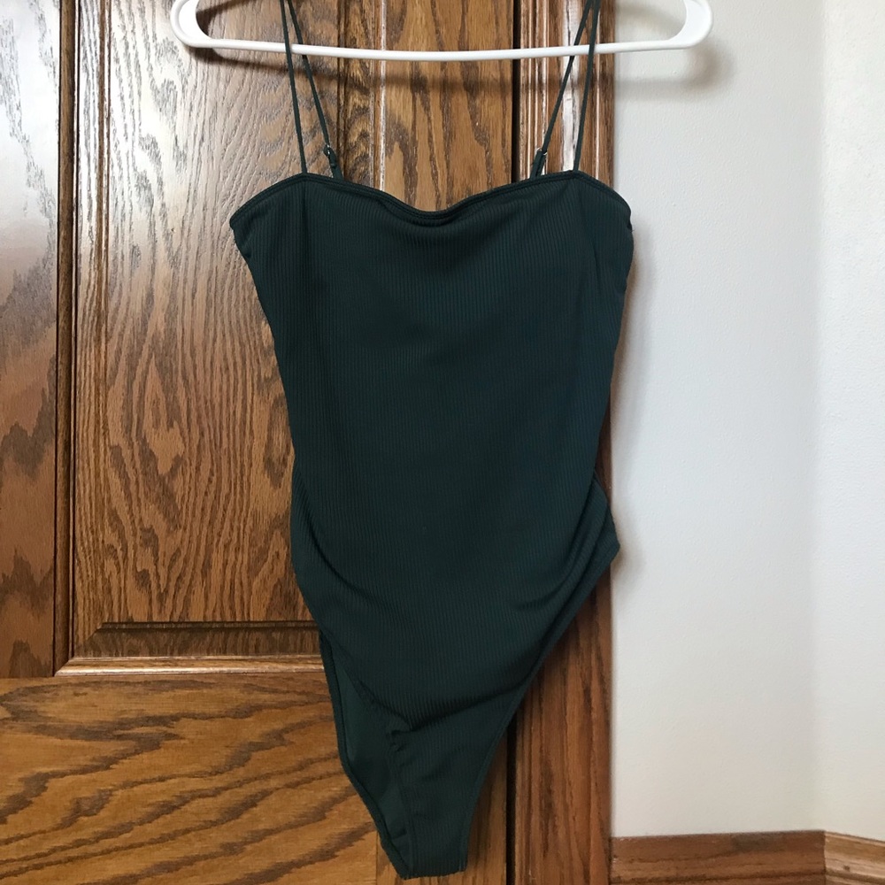 Ribbed Dark Green One Piece Bathing Suit